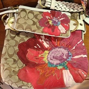 COACH Red Floral PURSE and CLUTCH